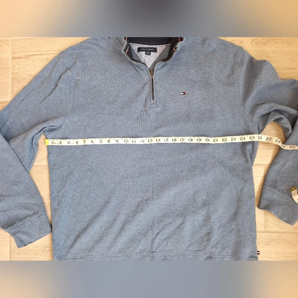 Tommy Hilfiger men's dusty blue 1/4 zip heavy cotton sweater - size XXL